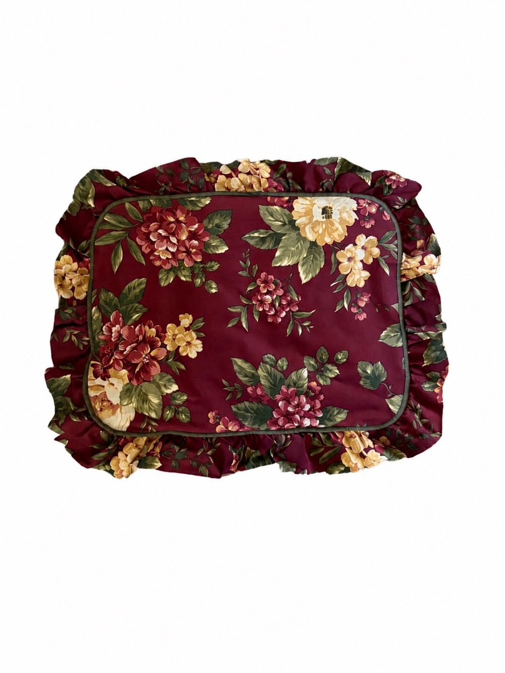Waverly Garden Room Floral Manor Pillow Sham Burgundy Ruffled 32x26 Cotton EUC